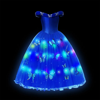 Children LED Light Up Dress Girls Kids Purple Green Cosplay Costume Carnival Birthday Party Clothes Halloween Costume Prom Gown