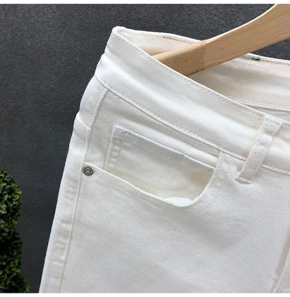 2023 Spring and Autumn New Classic Fashion Solid Color Elastic Casual Jeans Men's Comfortable High-Quality Small Foot Pants 36