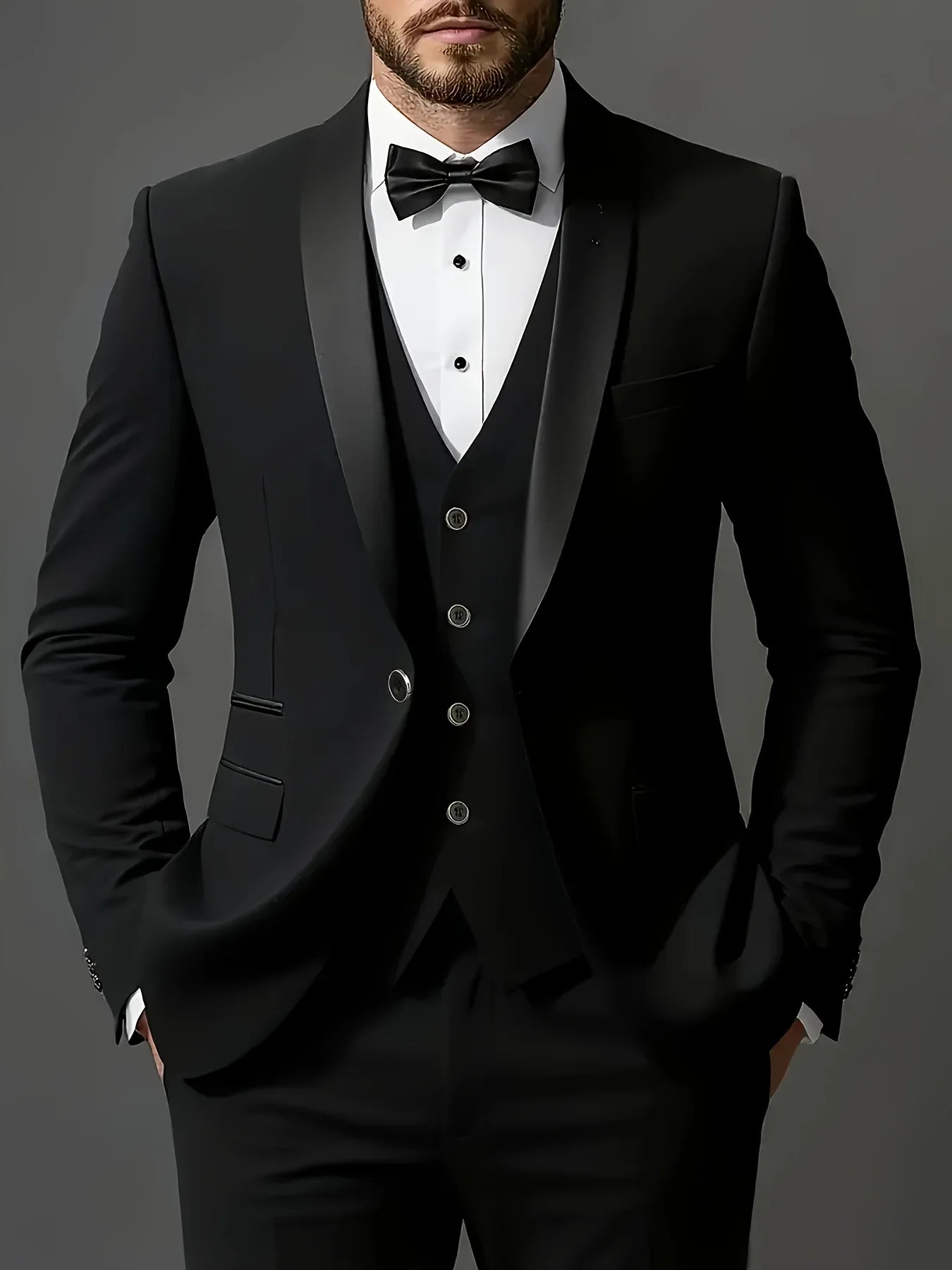 Men's 3pcs Suit Set, Jacket + Vest + Pants, Fashionable, Suitable for Weddings, Parties and Formal Occasions