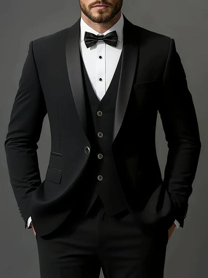 Men's 3pcs Suit Set, Jacket + Vest + Pants, Fashionable, Suitable for Weddings, Parties and Formal Occasions
