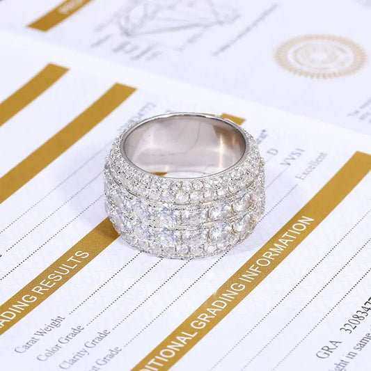 2 Row Moissanite Ring 925 Sterling Silver Iced Out Hip Hop Ring for Men Women Unisex Luxury Gift