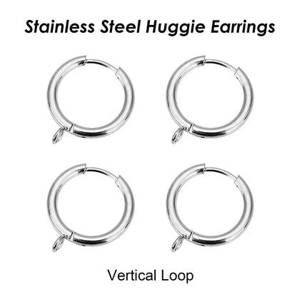 50 x Stainless Steel Huggie Earring Hooks with Loop, Gold Color Huggie Hoop Earring with Jump Ring for DIY Jewelry Findings