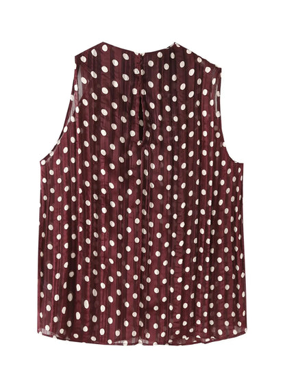 Chic Summer Elegant Brown Woman Blouse Polka Dot Fashion 2026 O-Neck Vintage Sleeveless Shirt Teacher Loose Mujer Vest