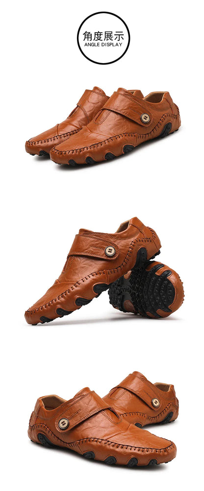 New Spring Men's handmade leather shoes, genuine leather casual shoes, breathable leather shoes, large size, walking 38-48