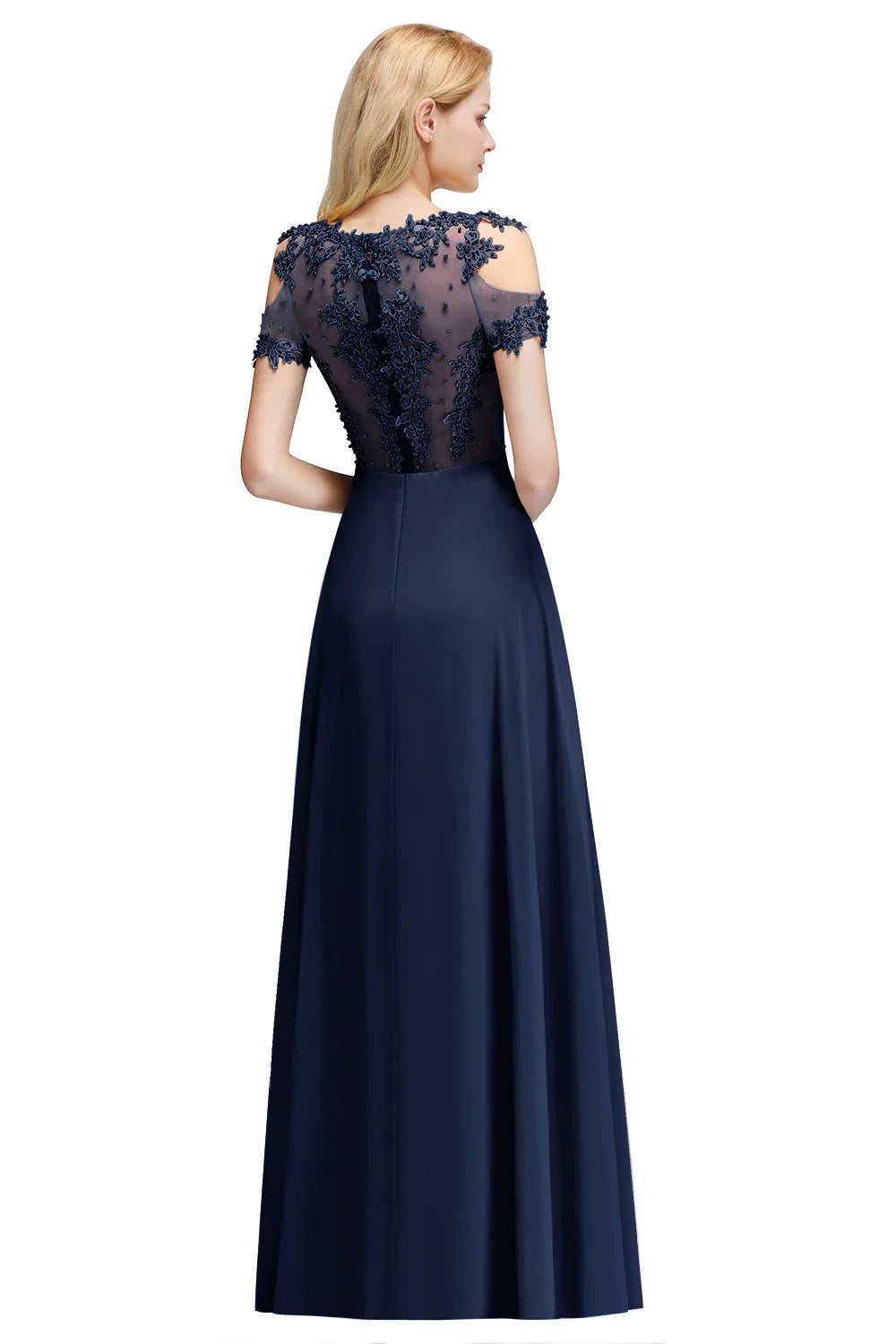 New Burgundy Evening Dresses Illusion Lace Appliques O-Neck Short Sleeve Prom Dress Sheer Back A-Line Long Formal Party Gowns