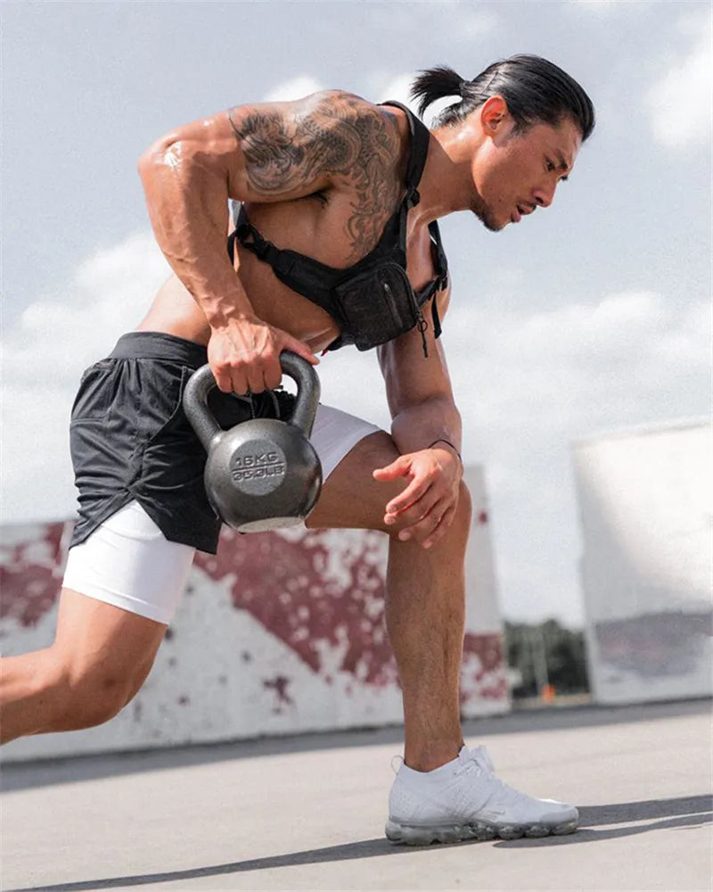 Running Shorts Men 2 In 1 Double-deck Quick Dry GYM Sport Shorts Fitness Jogging