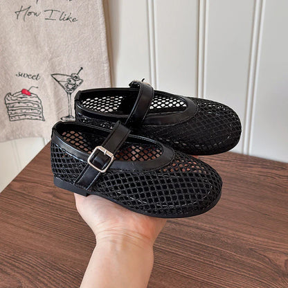 Summer Girl's Sandals Hollow Out Hook-loop Casual Chic Kid's Flat Shoe Solid Colors Anti-slip Daily Versatile Children Shoes