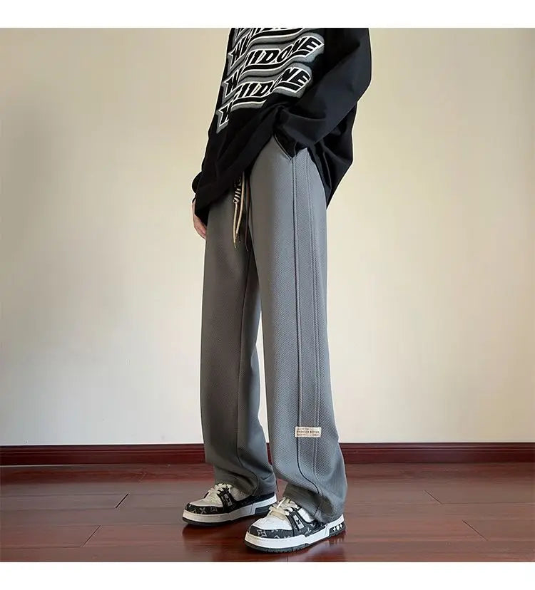 High-street cool pineapple plaid straight-leg wide-leg pants for men, casual outdoor party loose floor-length pants