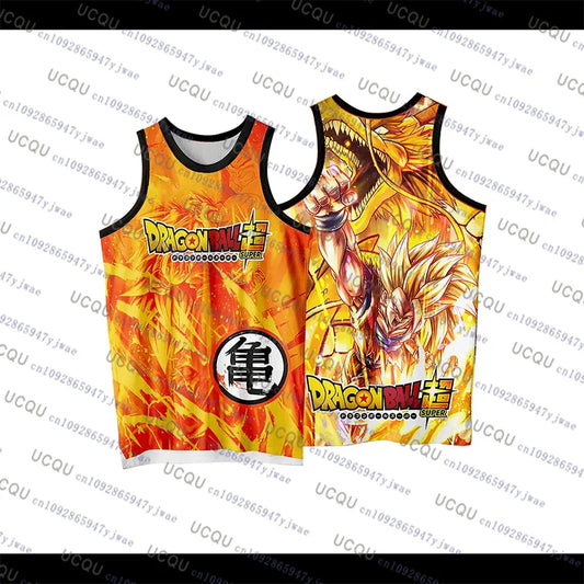 Japanese Anime Dragon Ball Z Super Saiyan Sleeveless Basketball Jersey Oversize Casual Sport Outdoor Fitness Breathable Vest