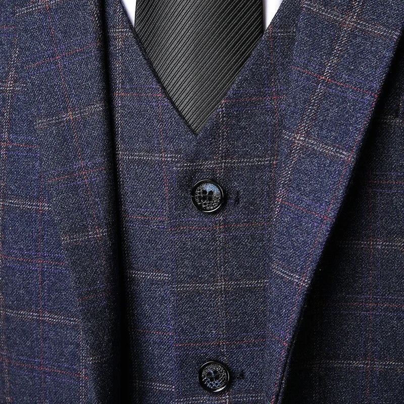 Blazer Vest Pants  Boutique Plaid Men's Formal Groom Wedding Dress Slim Suit 3Pcs or 2Pcs Men's Casual Business Suit Tuxedo