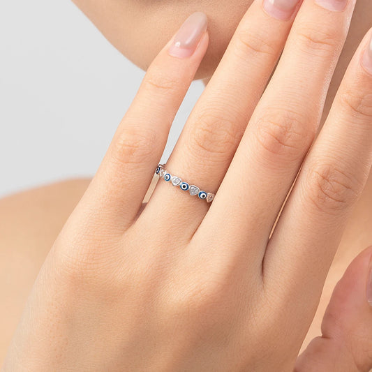 925 Sterling Silver Cute Blue Ghost Eyes Ring Sparkling Clear Cubic Zirconia For Women Fine Fashion Jewelry Birthday Gift