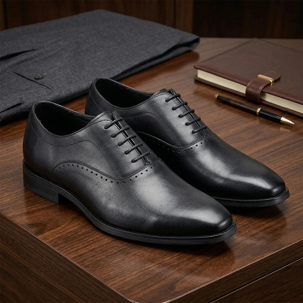 Men's Top Layer Cow Leather Formal Shoes Business Dress Office Comfortable Breathable Leather Lining Wedding Shoes