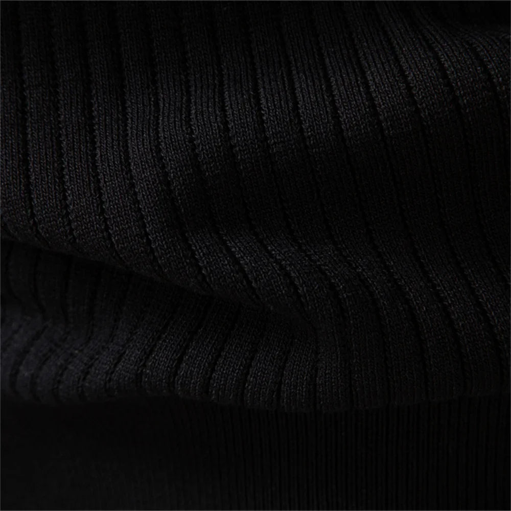 Button Placket Polo Shirt Men Ribbed Stripe Long Sleeve Contemporary Fit Minimalist Autumn Winter Premium Business Top