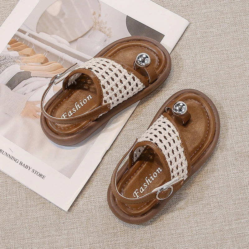 Children's Shoes Girls Flip-flops 2025 Brand Summer Sandals for Kids Fashion Braided Beach Shoes Princess Flat Slingbacks I05281