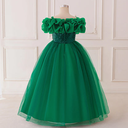 Vestido de Festa de Lantejoulas de Verão para Meninas Madrinhas Elegante Vestido de Baile Princesa para Casamento Vestido de Aniversário de Menina Roupa Infantil para Cerimônia de Formatura