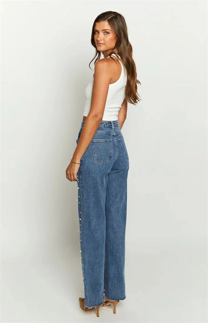 Y2K Fashion Beading Vintage Denim Pants Women