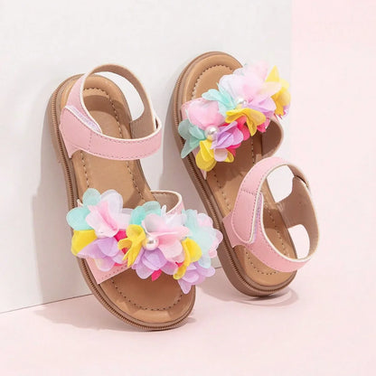 Cute Girls Sandals 2026 New Soft Hook & Loop Beige Kids Princess Shoes Casual Sandals Cute Children Shoes Non-slip