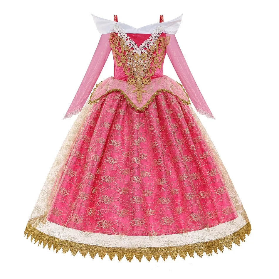 Girls Sleeping Beauty Aurora Cosplay Princess Dress Kids Rapunzel Frozen Elsa Cinderella Costume Party Clothing 2-12Years