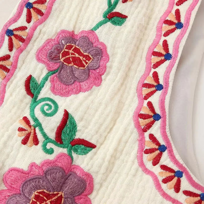 European and American Style 2024 Spring and Summer Women's New Fashionable and Versatile Round Neck Sleeveless Embroidered Vest