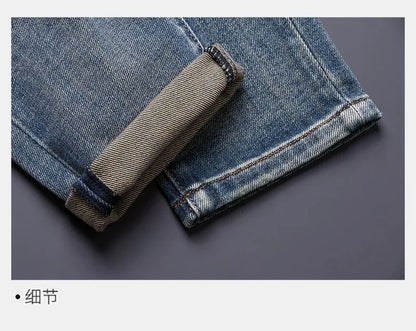 Calça Jeans Masculina Reta Vintage Americana Estampada Tendência Primavera Outono Nova Moda Calça Jeans Stretch Esportiva Casual 28-36