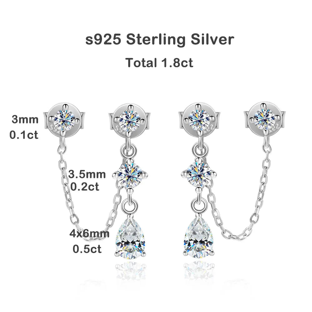D VVS1 Moissanite Earrings for Women GRA Certified Pear Cut Pendant Tassel Earring Solid s925 Silver Dainty Ear Ring
