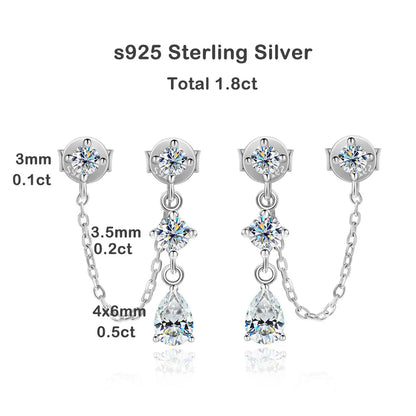 D VVS1 Moissanite Earrings for Women GRA Certified Pear Cut Pendant Tassel Earring Solid s925 Silver Dainty Ear Ring