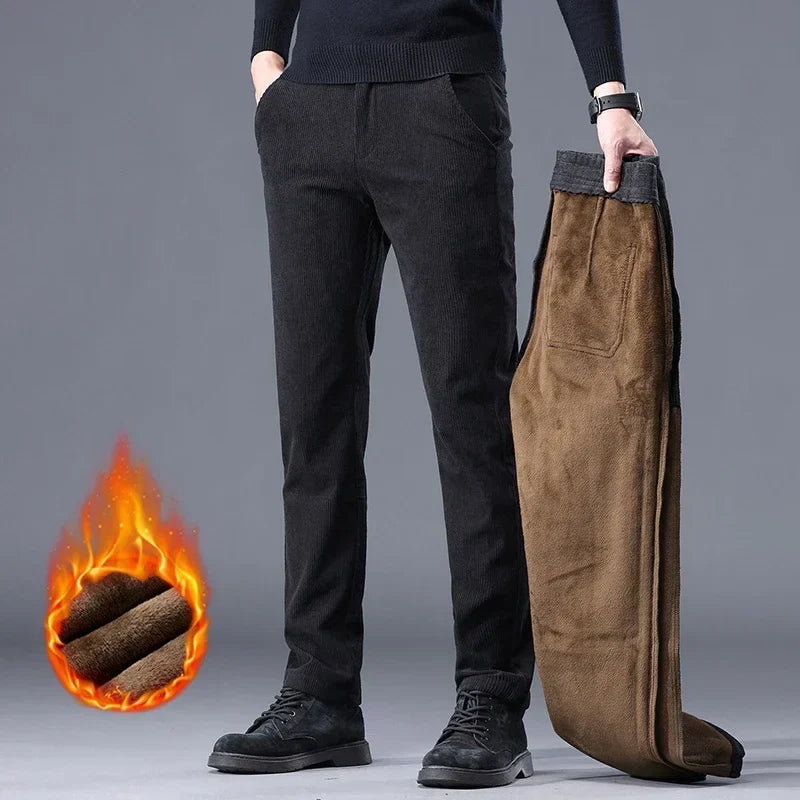 Thick Stretch Men's Corduroy Fleece Pants Fashion Business Casual Warm Chenille Male Brand Trousers Winter Thermal Pants