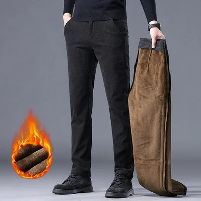 Thick Stretch Men's Corduroy Fleece Pants Fashion Business Casual Warm Chenille Male Brand Trousers Winter Thermal Pants