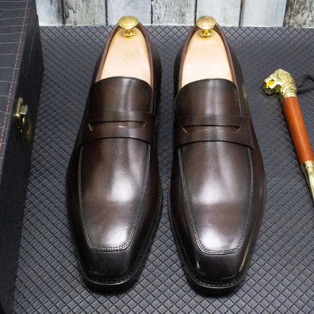 Men's Genuine Leather Penny Loafers Italian Design Luxury Classic Wedding Formal Office Business Dress Shoes