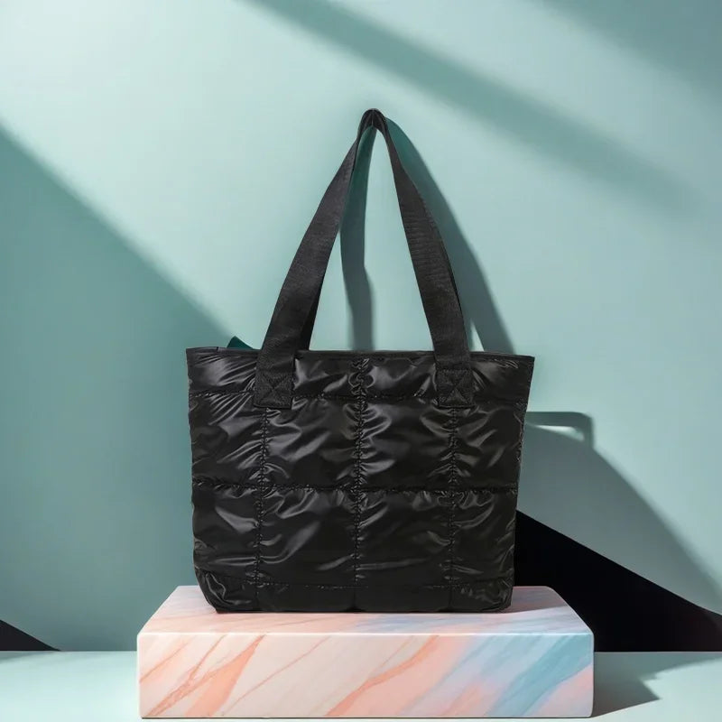 Fashion Ladies Tote Handbags Large Capacity Cotton Padded Shopping Bag Rhombus Portable Handbag Quilted Solid for Leisure Travel
