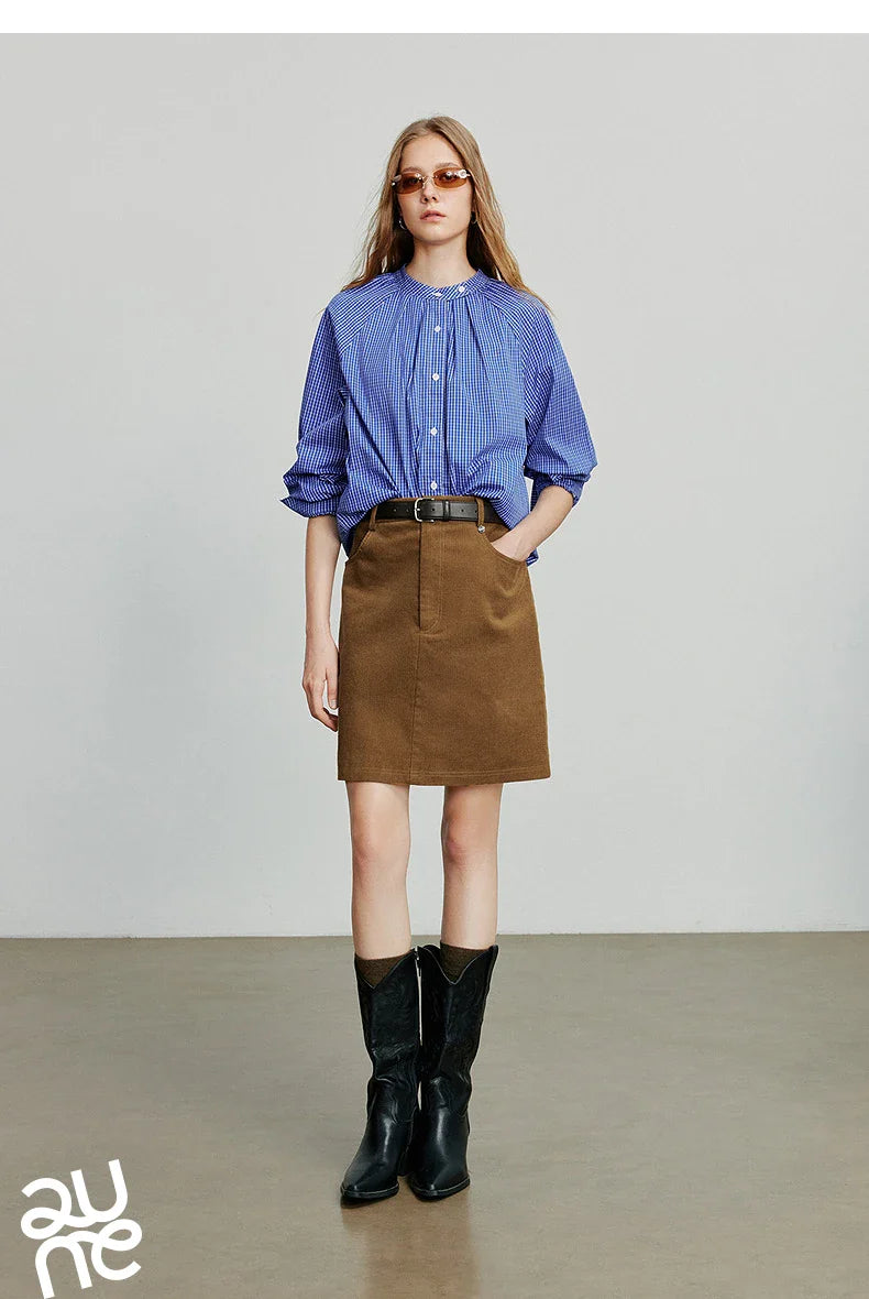 Women Midi Skirt 2025 Autumn New Retro Corduroy Elastic Waist Pure Cotton A Line Mini Skirt