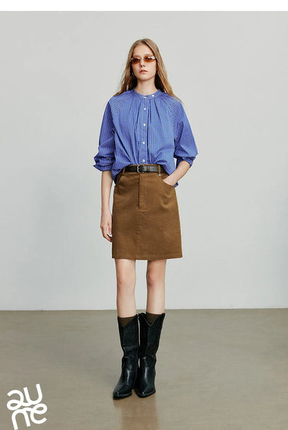 Women Midi Skirt 2025 Autumn New Retro Corduroy Elastic Waist Pure Cotton A Line Mini Skirt
