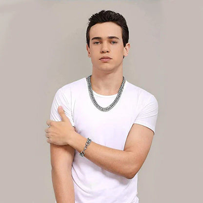 Stainless Steel LA Cuban Link Chain Silver Color Necklace For Men Jewelry 8/10/12/14MM Width Hip Hop Punk Accessories
