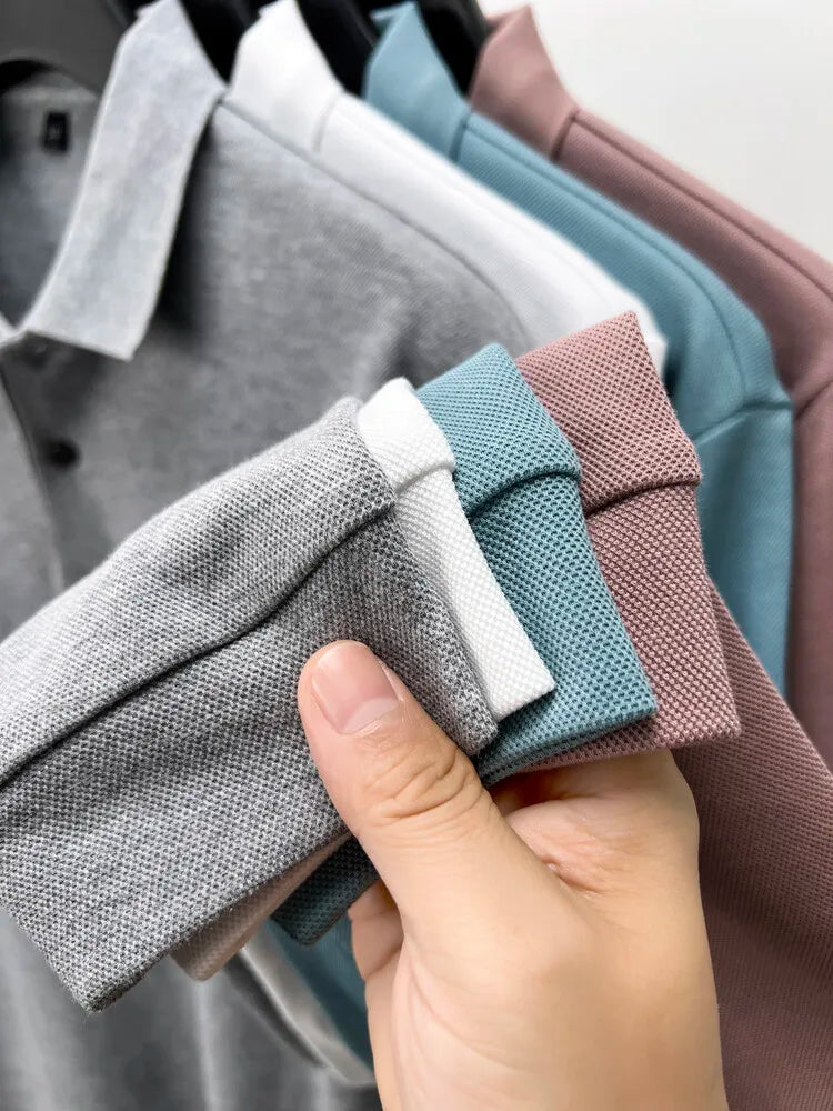 100% Cotton Polo Shirt, Four Seasons Universal  Leisure Long Sleeve, Breathable Lapels T-shirt, Perfect for Golf Sports Durable