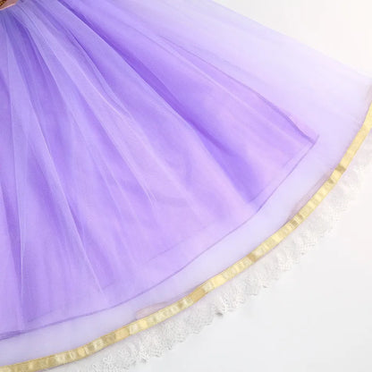 Purple Princess Dress Girl Cosplay Princess Short Sleeves Skirt Birthday Party Vestido Costume + Accessories