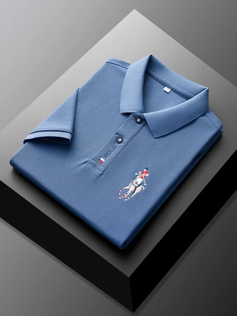 High end brand men's exquisite printed polo shirt short sleeve 2024 summer new cool and comfortable silk casual lapel T-shirt