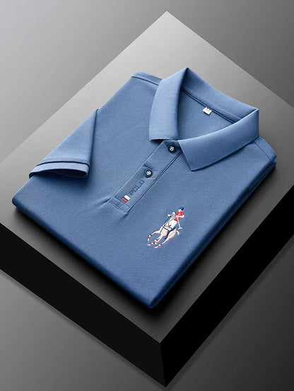 High end brand men's exquisite printed polo shirt short sleeve 2024 summer new cool and comfortable silk casual lapel T-shirt