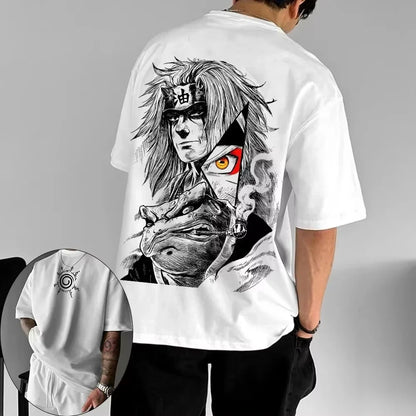 MINISO Men's T-shirt Jiraiya Summer and Autumn Anime Boys' Children's Wear Short-sleeved Retro Harajuku Style Men Women T-shirts