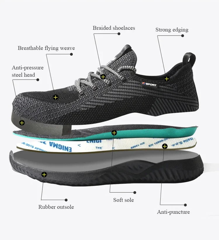 Safety Shoes Men's Work Boots Steel Toe Cap Puncture-Proof Indestructible Security Work Shoes Women Light Comfortable Sneakers