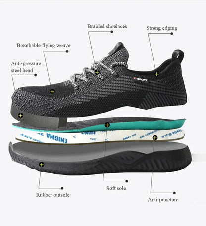 Safety Shoes Men's Work Boots Steel Toe Cap Puncture-Proof Indestructible Security Work Shoes Women Light Comfortable Sneakers