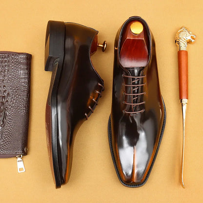 Genuine Leather Shoes for Men Dress British Business Party Lace Up Black Square Toe Fashion Casual Formal Suit Handmade Men Shoe