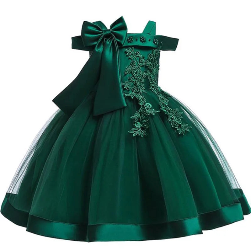 Summer Bow Party Wedding Girls Dresses Elegant Tulle Bridesmaid Birthday Princess Prom Dress Girl Gala Christmas Evening Costume