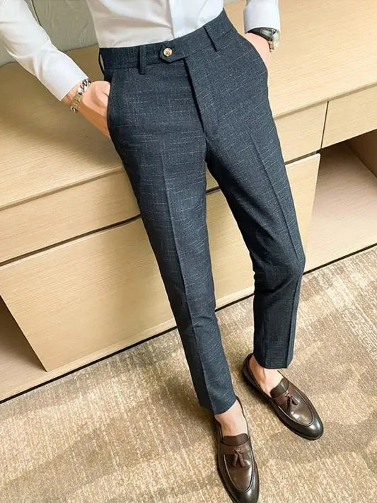 Premium Business Casual Fashionable Dark Plaid Men's Suit Pants Groom's Wedding Suit Party Trousers