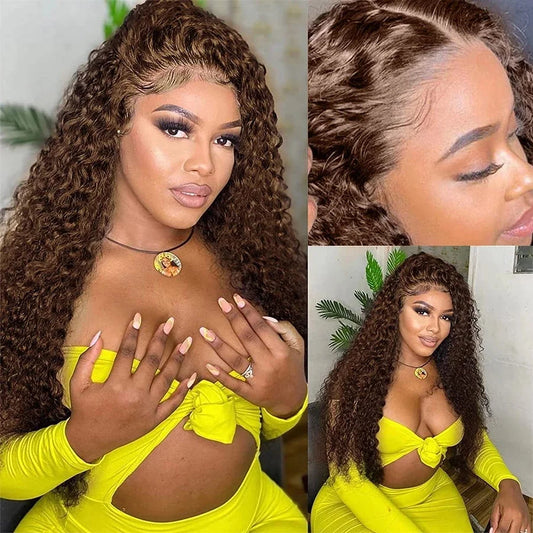 13x4 Chocolate Brown Lace Front Wigs Brazilian 13x6 Hd Lace Frontal Wig Glueless Brown Curly Human Hair Wigs For Women Sale