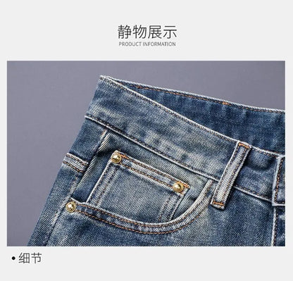 Calça Jeans Masculina Reta Vintage Americana Estampada Tendência Primavera Outono Nova Moda Calça Jeans Stretch Esportiva Casual 28-36