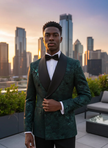 Luxury shawl collar 2-piece suit set men's party high-end business casual suit groom's wedding dress Jacquard pattern