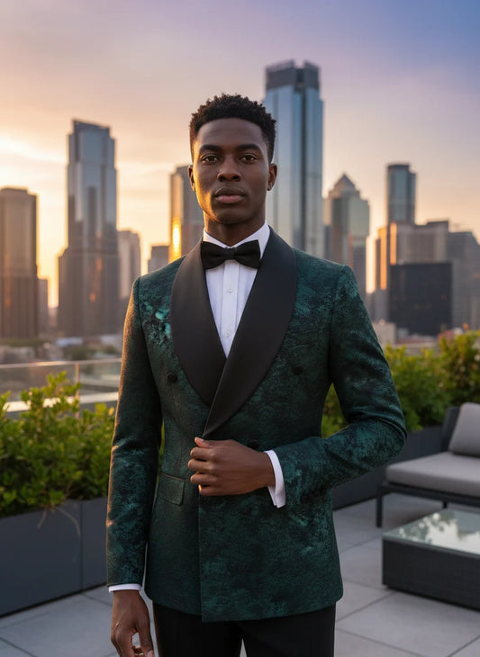Luxury shawl collar 2-piece suit set men's party high-end business casual suit groom's wedding dress Jacquard pattern