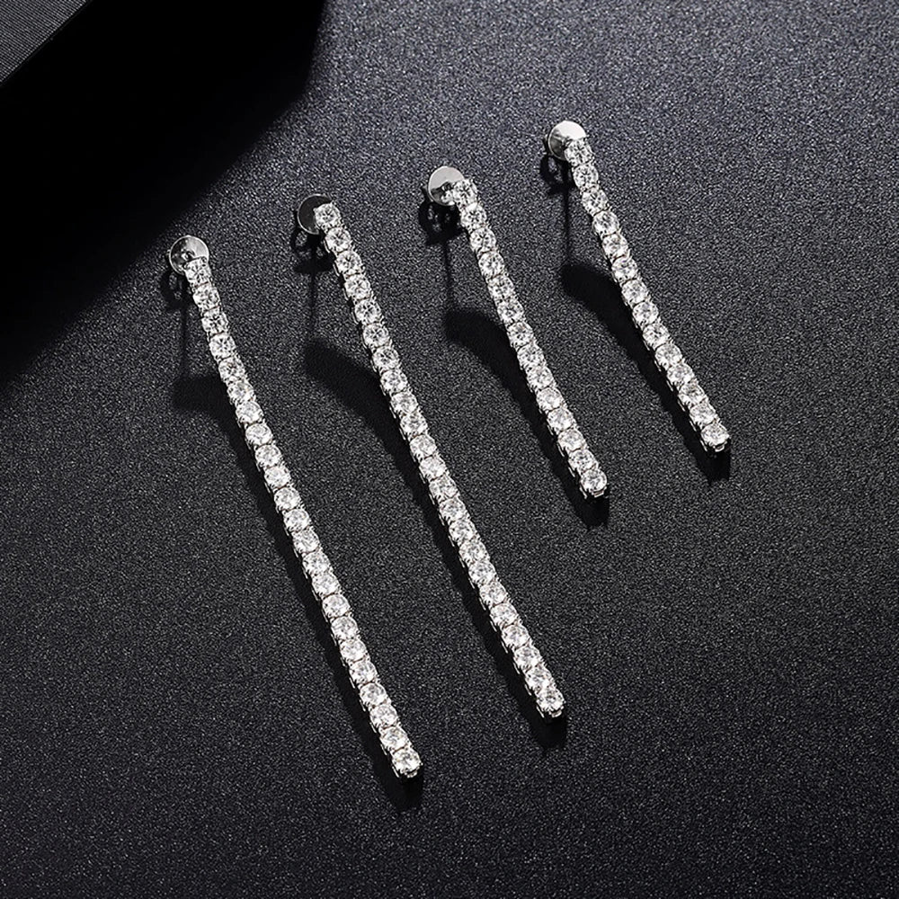 2.5/3mm Long Tassel Moissanite Tennis Drop Earrings With Certificate 100% S925 Silver Dangle Earring For Women Fine Jewelry