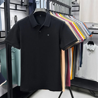 Men's Cotton100% High End Brand Lapel Polo Shirt Summer New Solid Color Print Short Sleeve T-Shirt Casual Breathe Men's Clothing