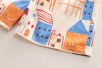 2PC Summer Boys' Short-sleeve Shirt Tops Print Fashionable Outfit for Outdoor Wear New Summer Trendy Set for Kids